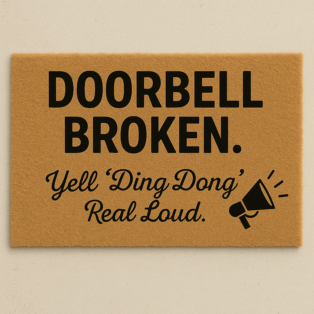 Doorbell Broken Mat 📣 - funny welcome mat